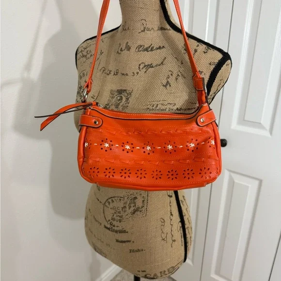 Source Unknown | Bags | Vibrant Orange Perforated Shoulder  display picture 3